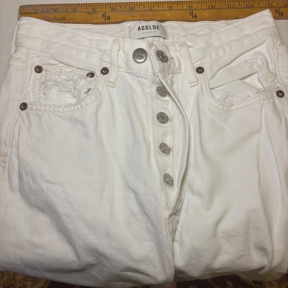 Agolde 90's Mid Rise Loose Fit White Jeans Size 23 Vanish White distressed - Picture 5 of 16
